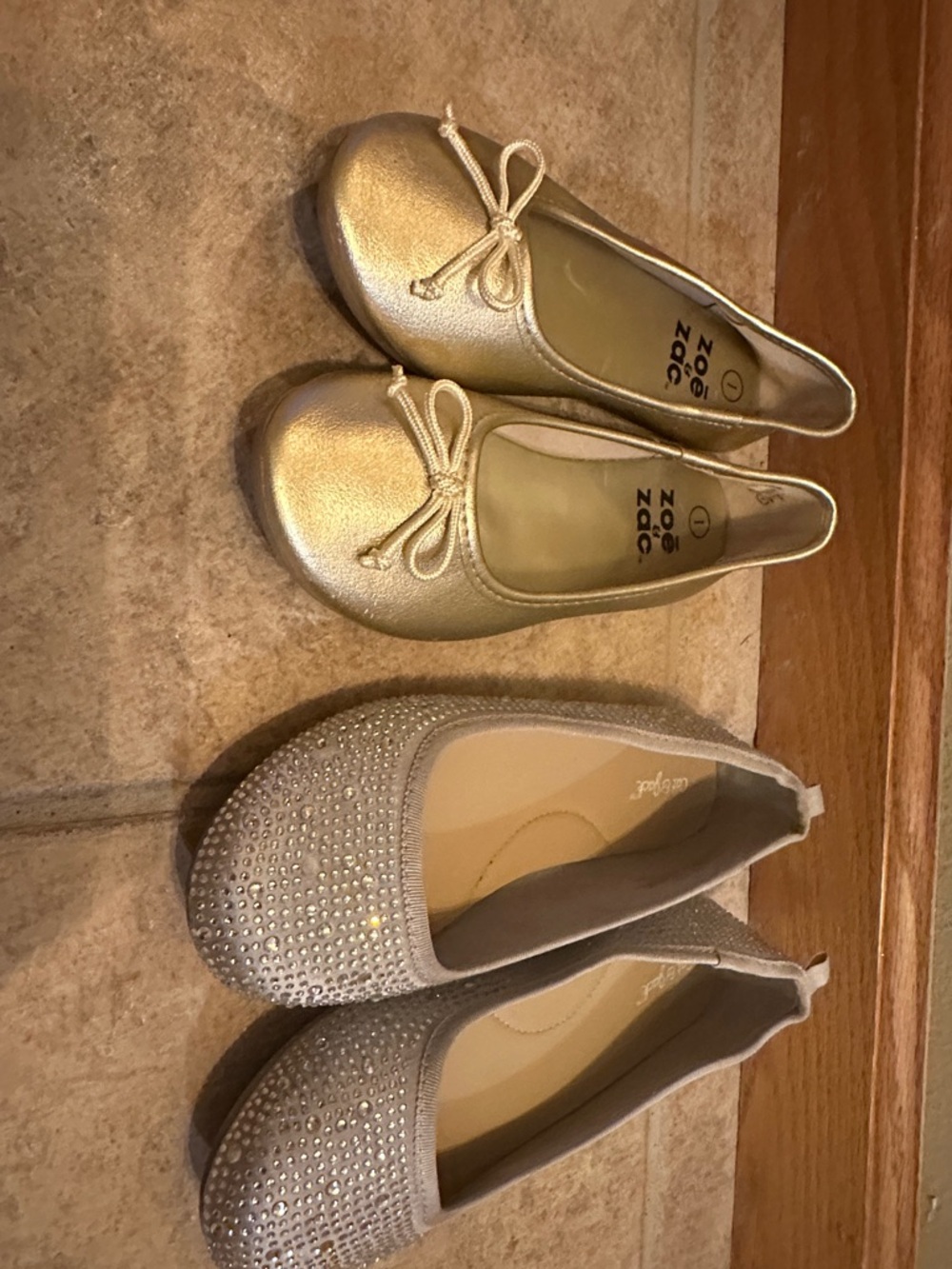 Gold Ballet Flats and Silver Rhinestone Flats - Set. Like new.
